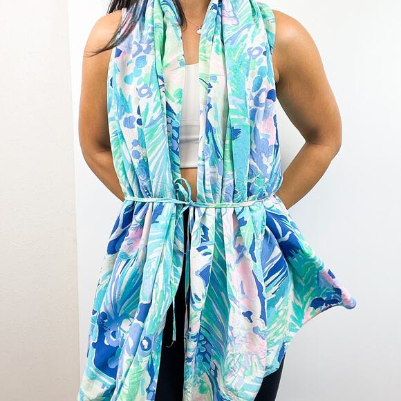 Lilly Pulitzer XXS/XS 100% Silk Wrap Draped Blouse Blue Sleeveless - Picture 8 of 11